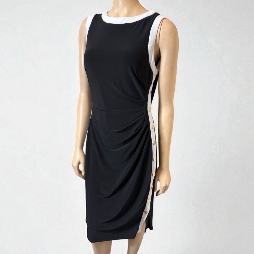 Lauren Ralph Lauren Dress‎ 12 Black White Gold Buttons Essentials Colonial